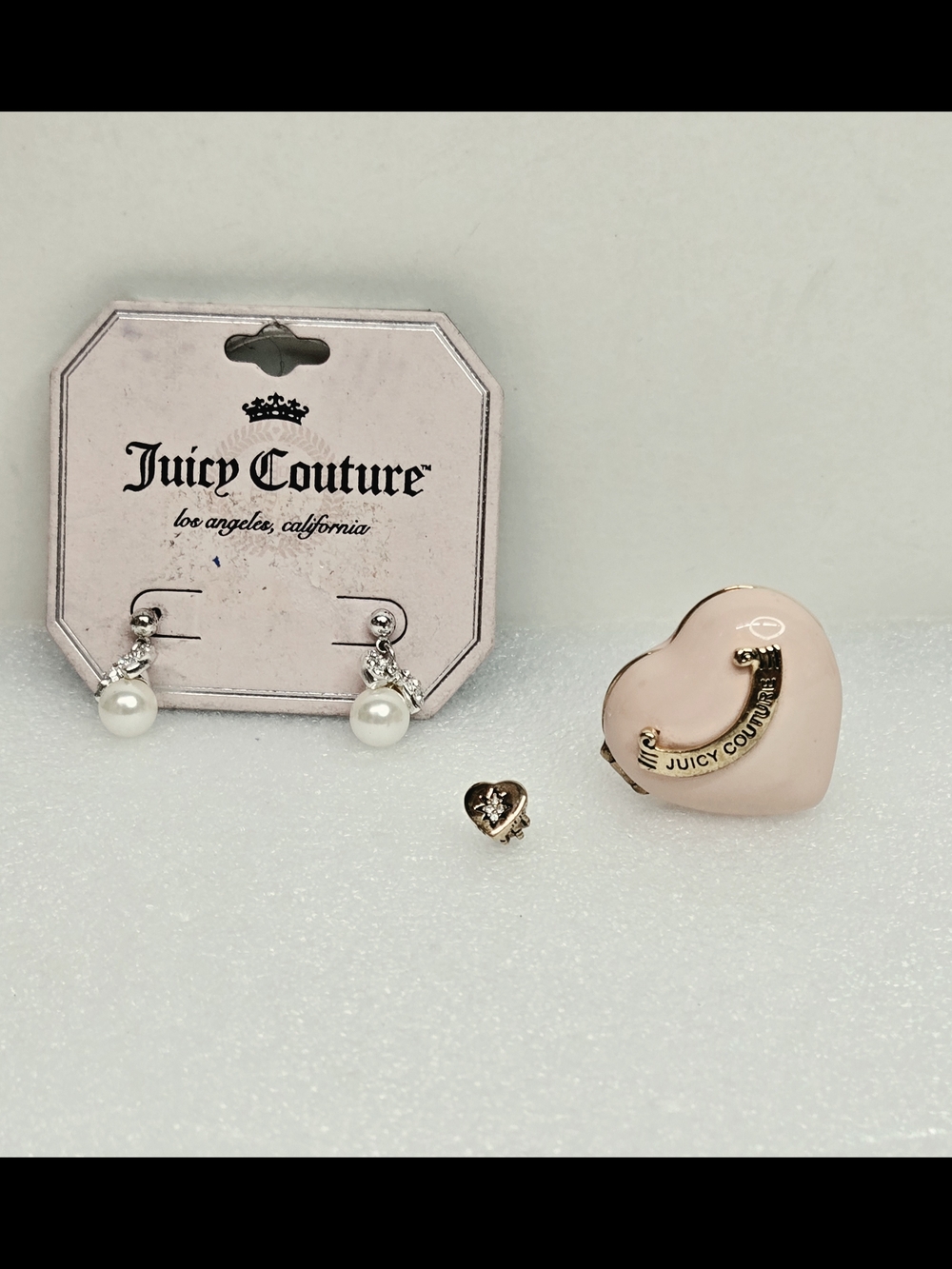 Vintage Juicy Couture Pink Heart Triket and Pearl Drop Earring Set